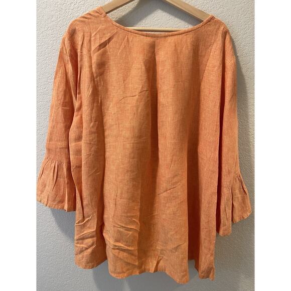 Bryn Walker Oversized 1X 100% Linen Top High Low Relaxed Fit Orange Tunic - Picture 2 of 9